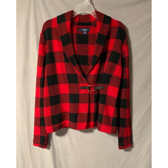 Chaps Jacket/Shacket Womens Medium Petite Red Black Buffalo‎ Check Carpet Bag - Picture 1 of 8